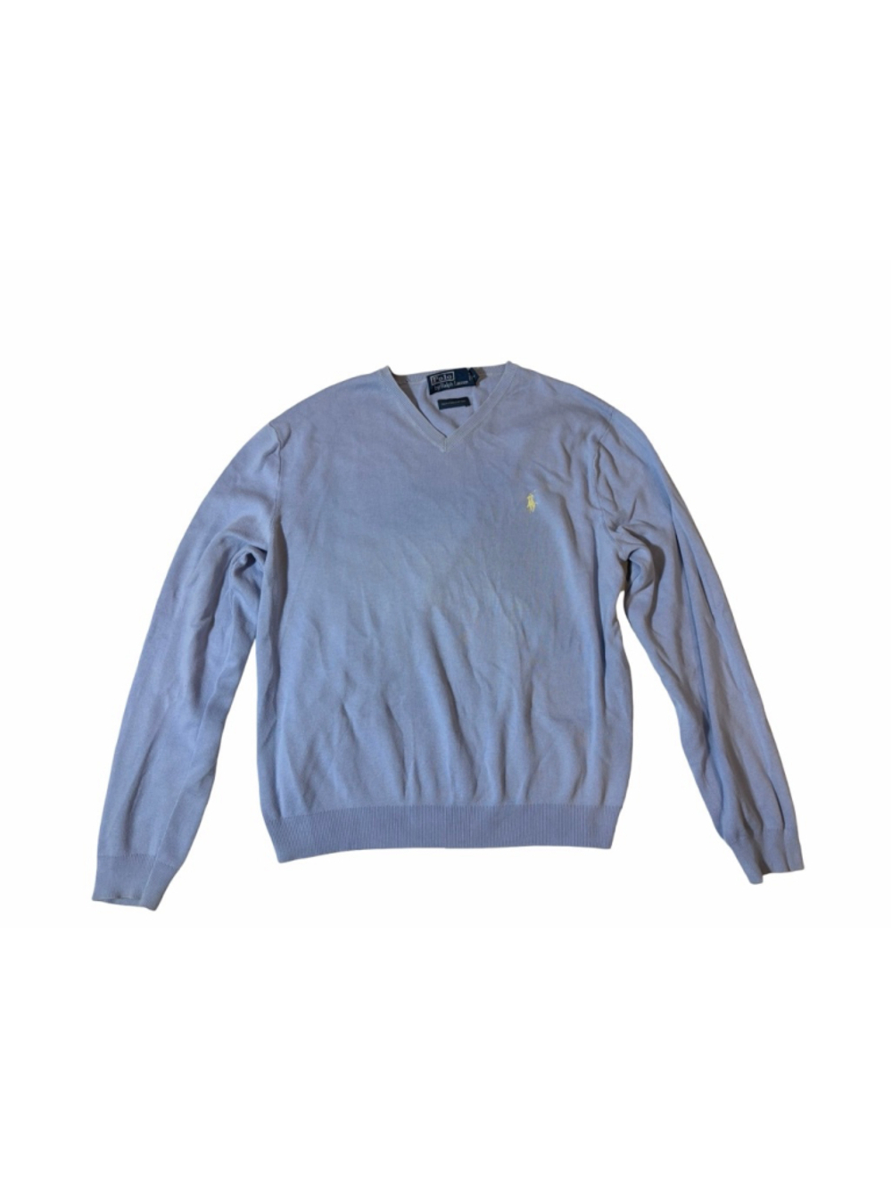 Polo Ralph Lauren Blue Pima Cotton V Neck Sweater Mens Large Preppy